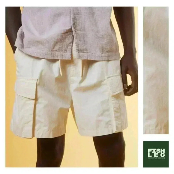 Standard Cloth Other - Standard Cloth | Drawstring Elastic Waist Cargo Shorts - Cream / Sz S